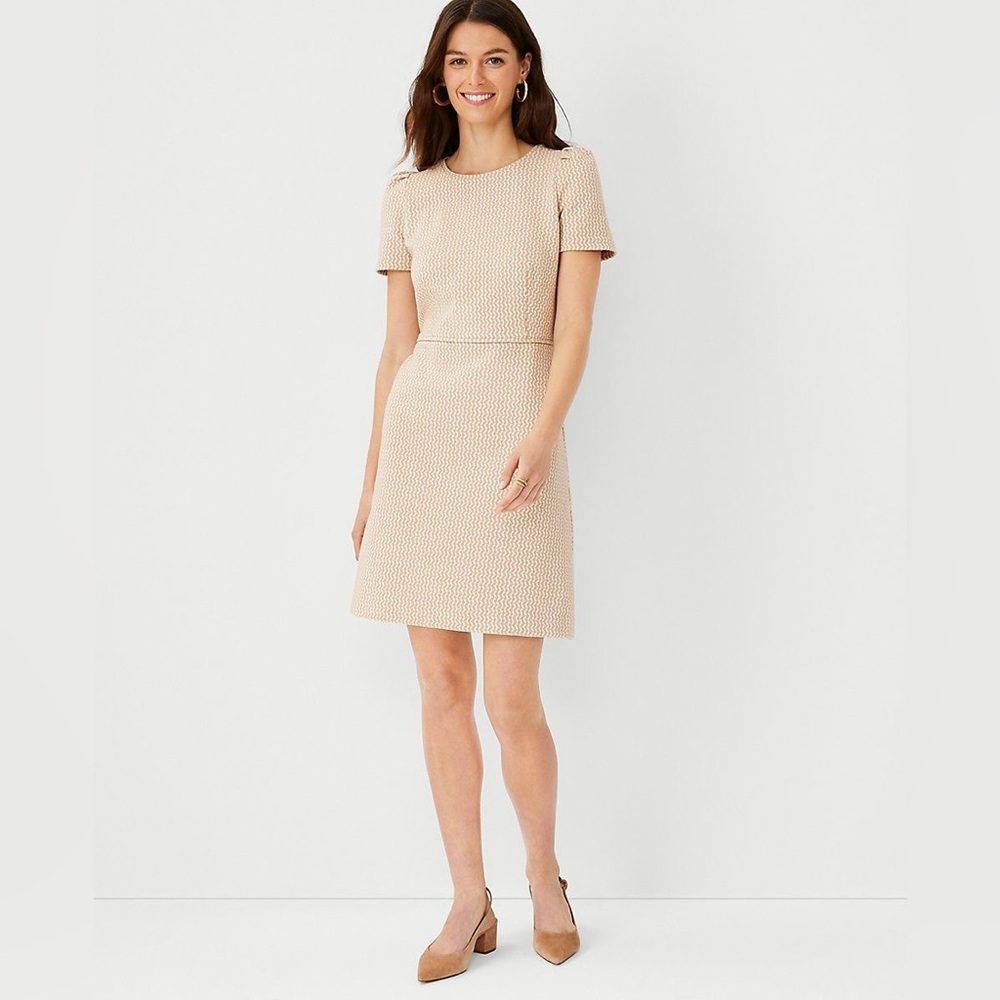 Ann Taylor Flare Geo Dress in Cream 8 NEW
